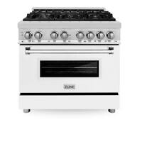 ZLINE - 36" Legacy Dual Fuel Range w/ 6 Burner Cooktop & Electric Oven w/ White Matte Door (RA-WM-36) - Matte White - Front_Zoom