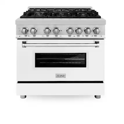Front. ZLINE - 36" Legacy Dual Fuel Range w/ 6 Burner Cooktop & Electric Oven w/ White Matte Door (RA-WM-36) - Matte White.
