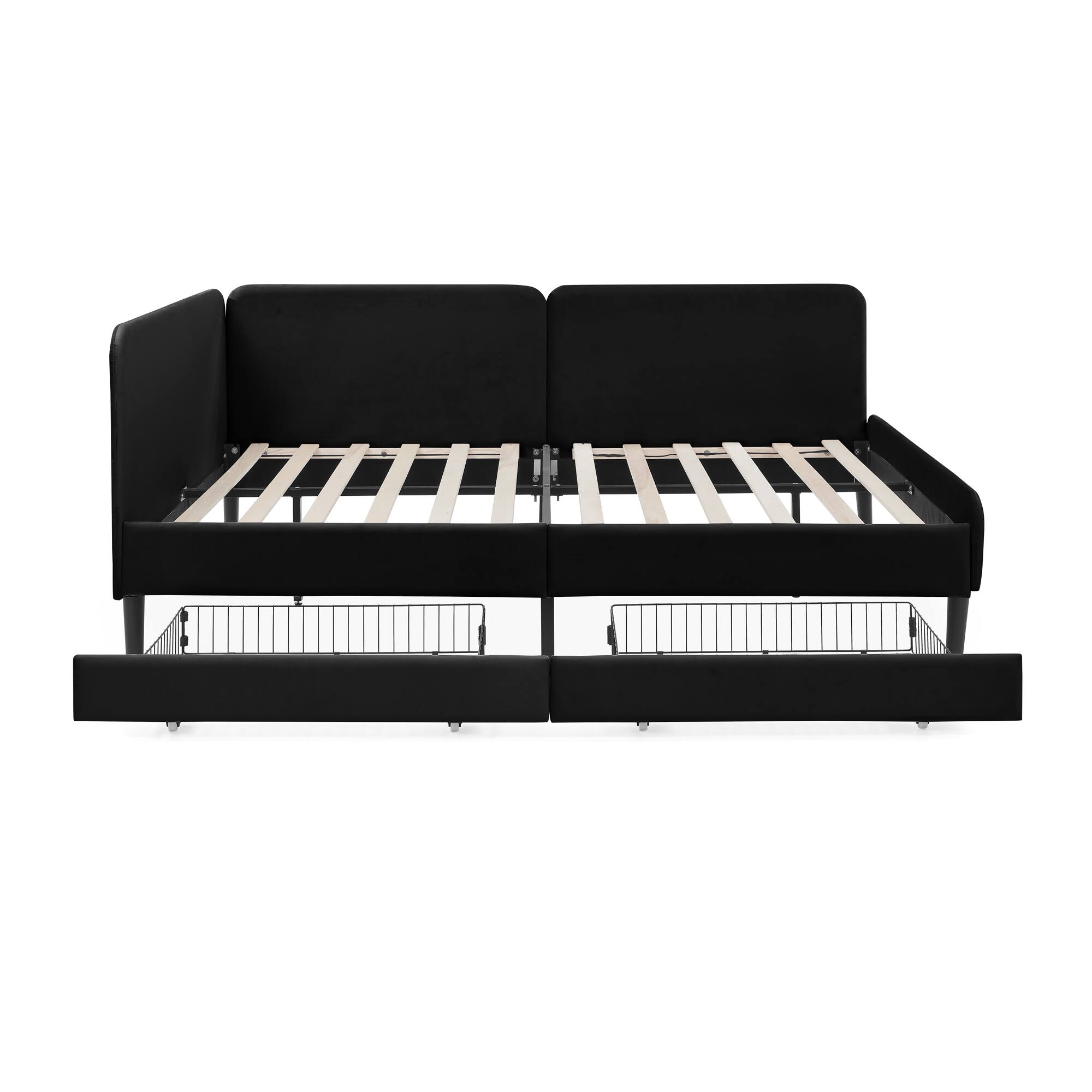 Alt View 10. Ecooso - Full Size Upholstered Platform Bed Frame with 2 Storage Drawers, Adjustable Velvet Sofa Bed - Black.