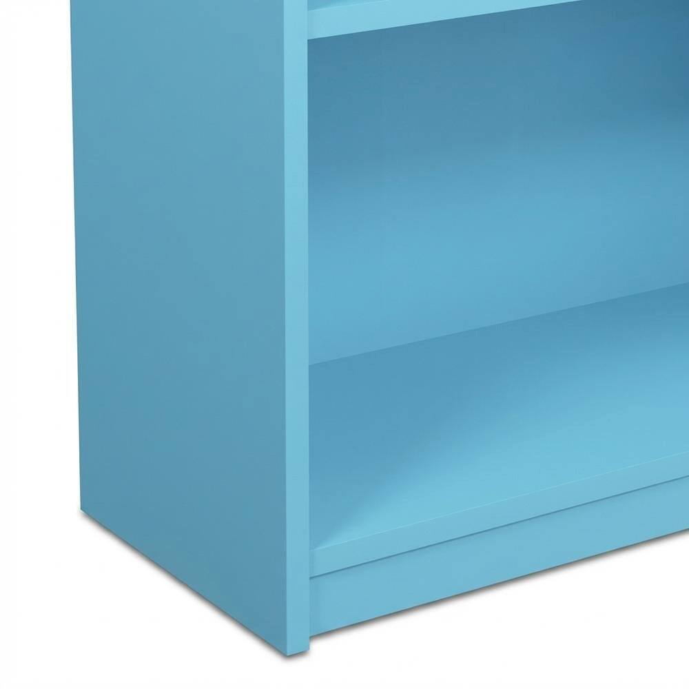 Back. FurniFact - Light Blue 3-Tier Adjustable Shelf Bookcase with Wooden Construction - Light Blue.