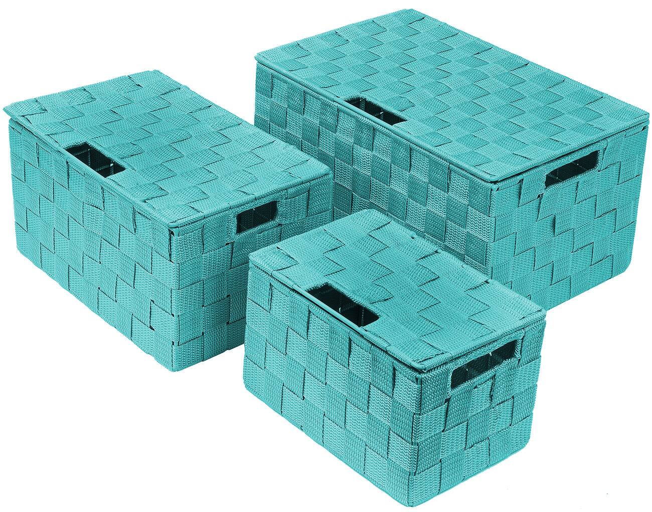 Alt View 2. Sorbus - Sorbus Set of 3 Storage Baskets for Organizing with Lid, Mesh, Linen, Organizer Storage Baskets for Home or Office - Blue.