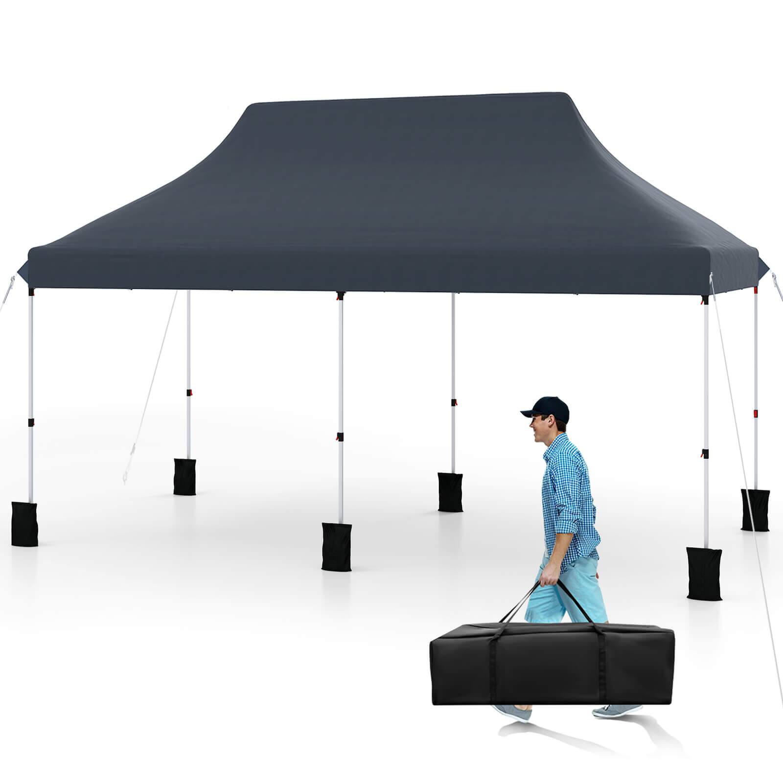 Front. Costway - Costway 10 x 20 FT Pop-up Canopy UPF50+ Sun Protection Tent with Carrying Bag - Black.