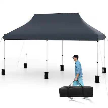 Front. Costway - Costway 10 x 20 FT Pop-up Canopy UPF50+ Sun Protection Tent with Carrying Bag - Black.