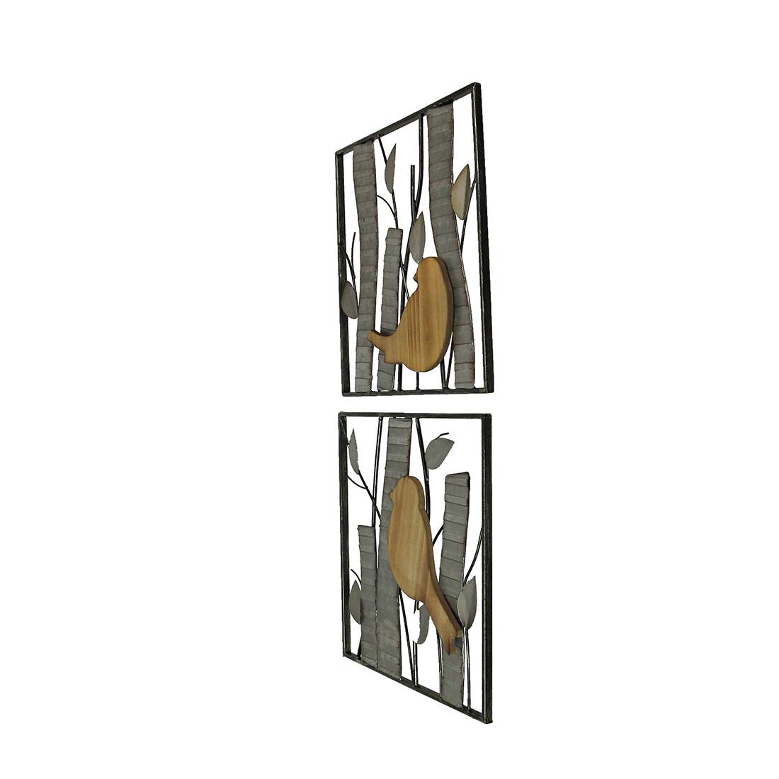 Alt View 5. Zeckos - Rustic Birds and Branches 2 Piece Wood and Metal Wall Sculpture Set - Silver.
