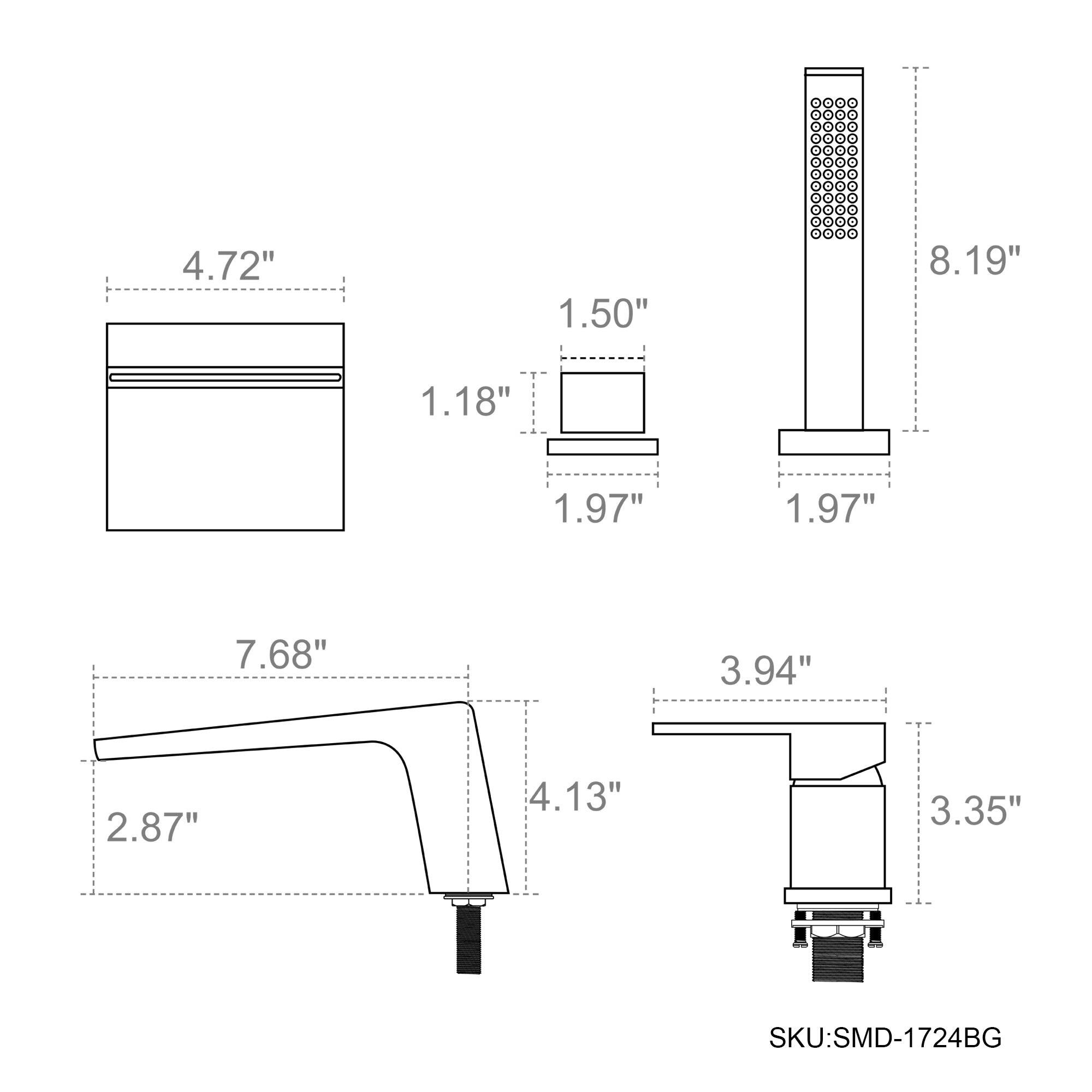 4.72", 1.18", 1.97", 8.19", 1.50", 7.68", 2.87", 4.13", 3.94", 3.35", SKU:SMD-1724BG