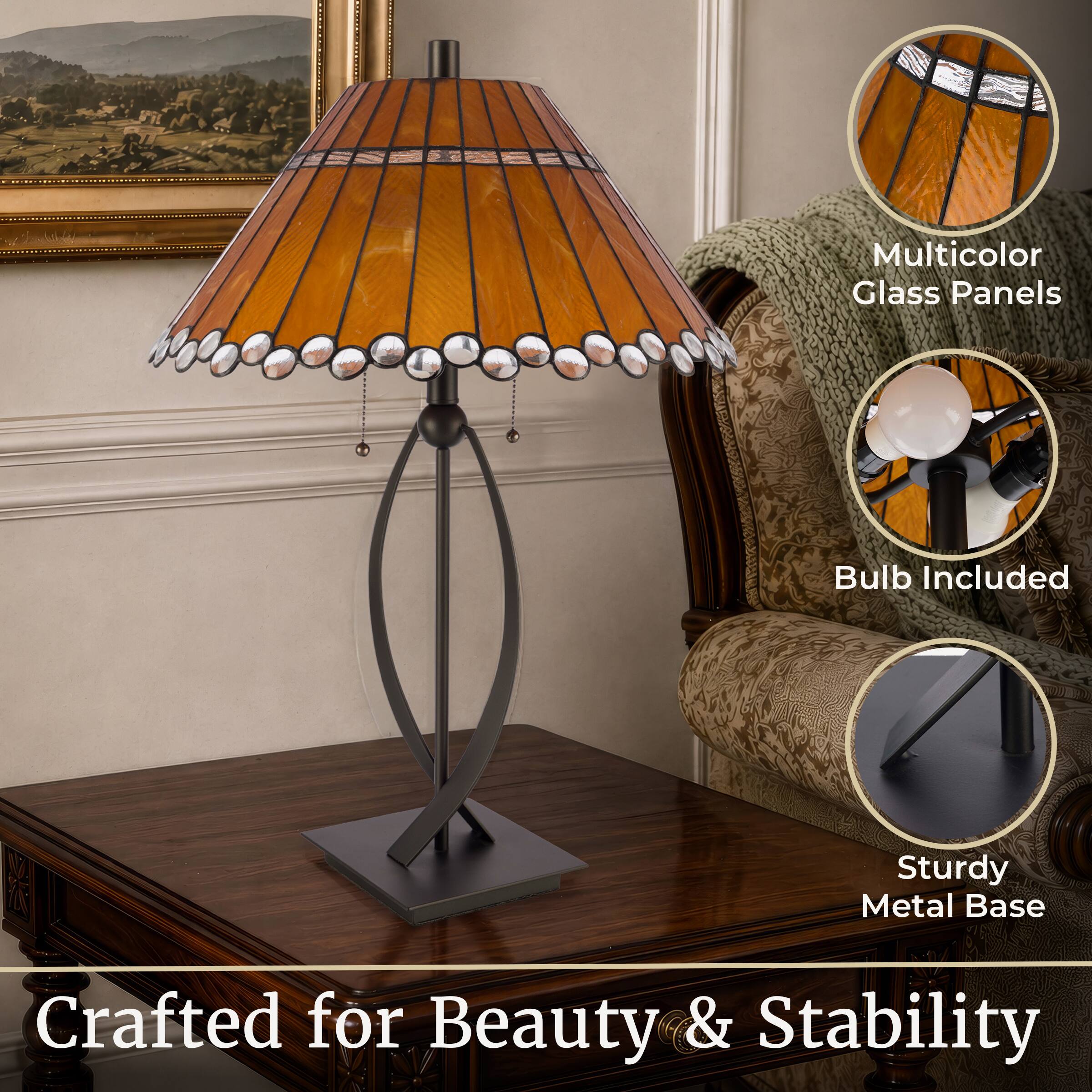 Multicolor Glass Panels  
Bulb Included  
Sturdy Metal Base  
Crafted for Beauty & Stability