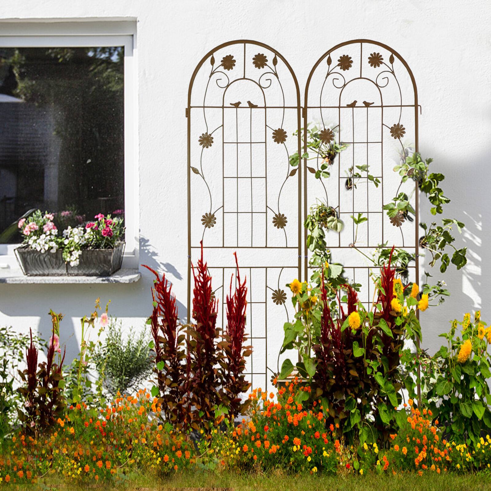 Alt View 6. Loheer - Rustproof Metal Garden Trellis Set 5.9 ft x 1.6 ft 2 Pack - Brown.