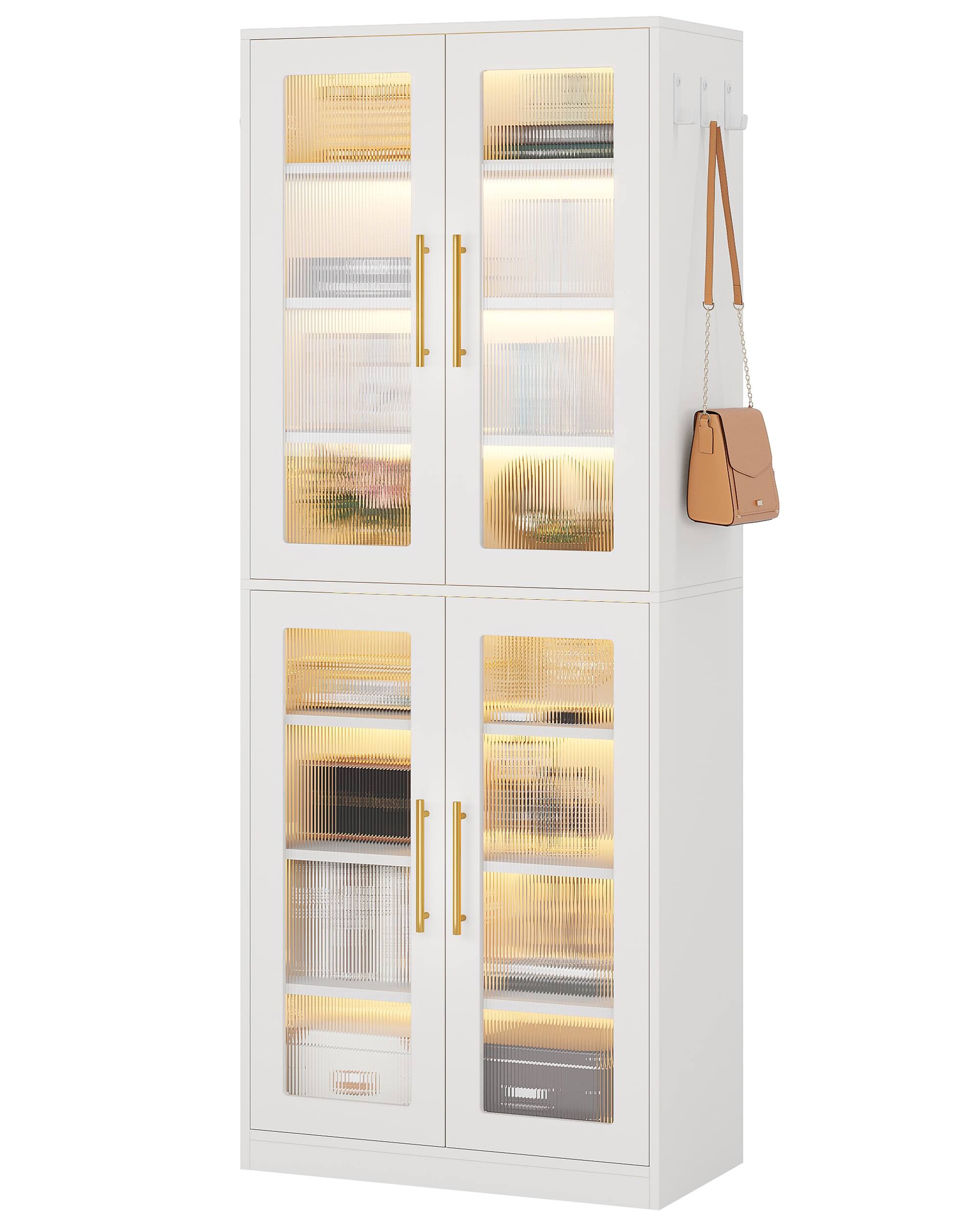 Left. Kadyn - Kadyn 67-Inch Bookcase, 8-Tier Acrylic Door Shelf with LED Lighting, Perfect Home Office Storage Solution, White - White.