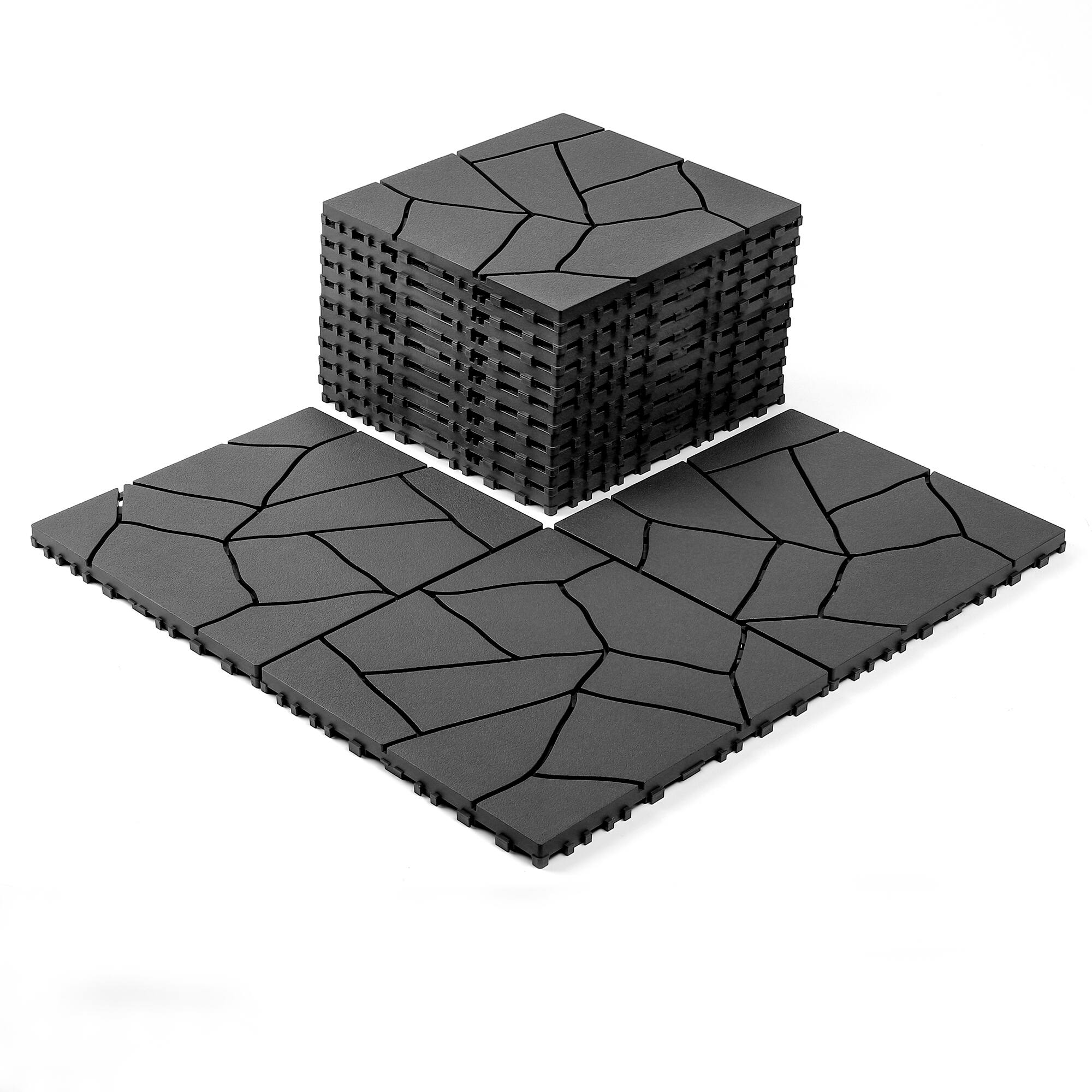 Angle. APRILSOUL - 44pcs 12in Stone Style Interlocking Deck Tiles Indoor Outdoor Dark Gray - GRAY.