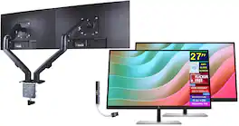 HP - E27k G5 27" 4K UHD IPS USB-C Monitor, Anti-Glare, (6N4C4AA#ABA)2Pack w/DKZ Hub & ErgoFlexy Dual Mount Arm - Black/Silver