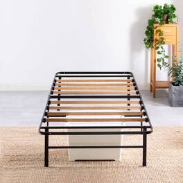 Hivvago - Twin size Metal Bed Frame with Bamboo Wood Slats - Black