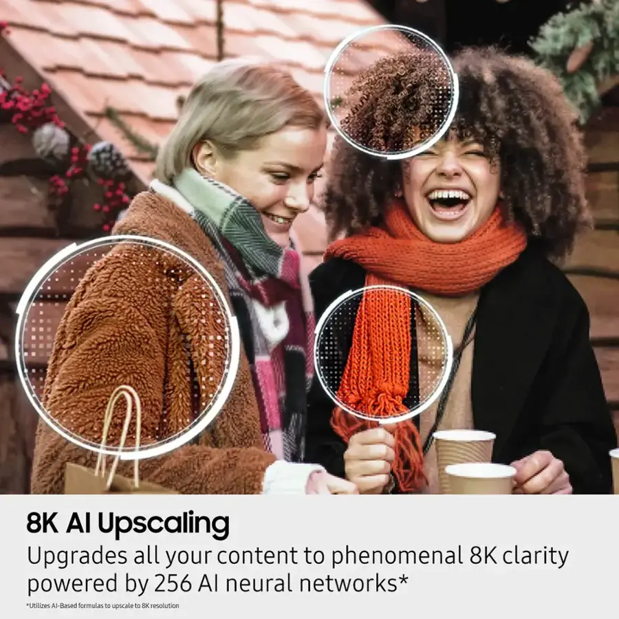 8K Al Upscaling: Upgrades all your content to phenomenal 8K clarity powered by 256 AI neural networks. Utilizes Al-based formulas to upscale to 8K resolution.