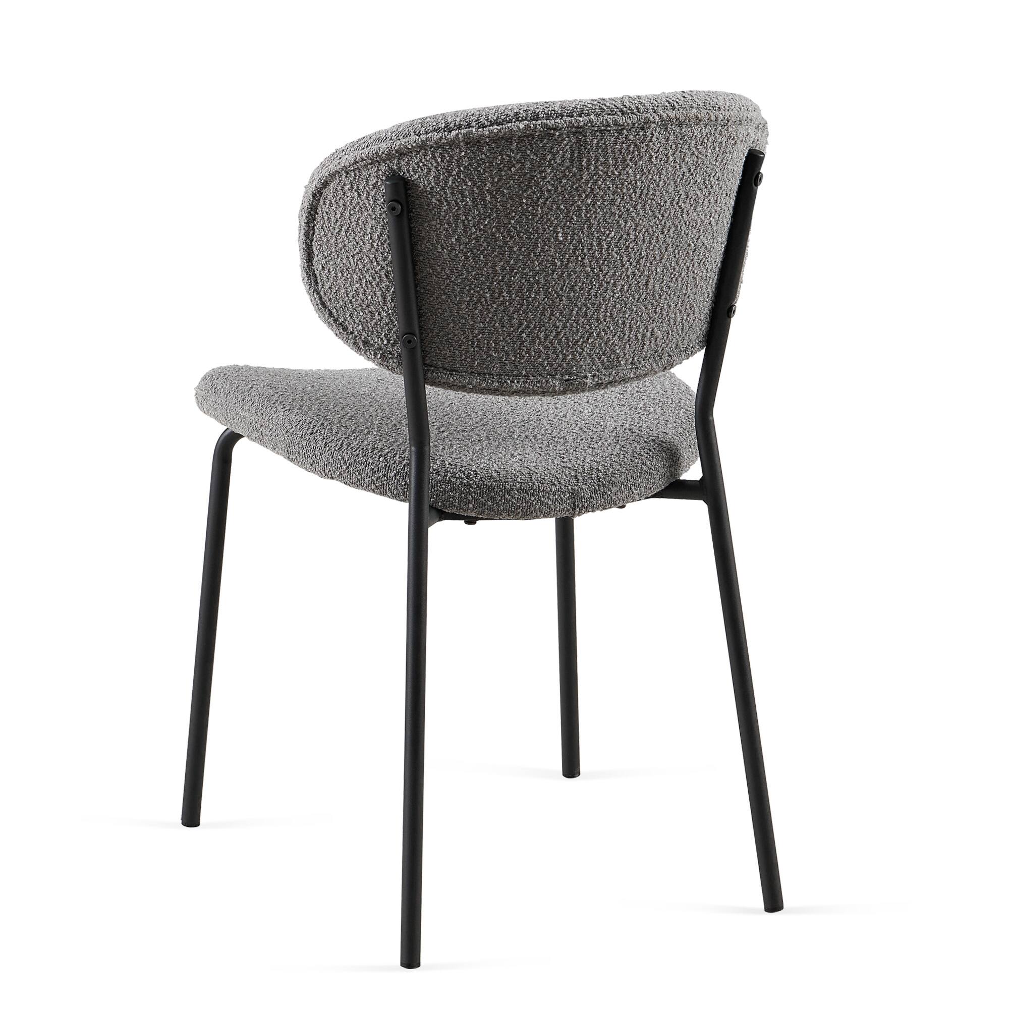 Alt View 4. Lirago - 23 Inch Boucle Fabric Dining Chairs Set of 4 Mid Century Modern Design Curved Backrest Metal Legs - Gray.