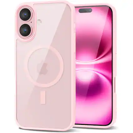 Front. Entronix - Entronix Magnetic Phone Case for iPhone 16 - Clear Back with Soft Matte Frame - Pink.