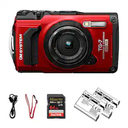 OM System - Tough TG-7 Digital Camera +Li-ion Battery +64GB Memory Card Bundle