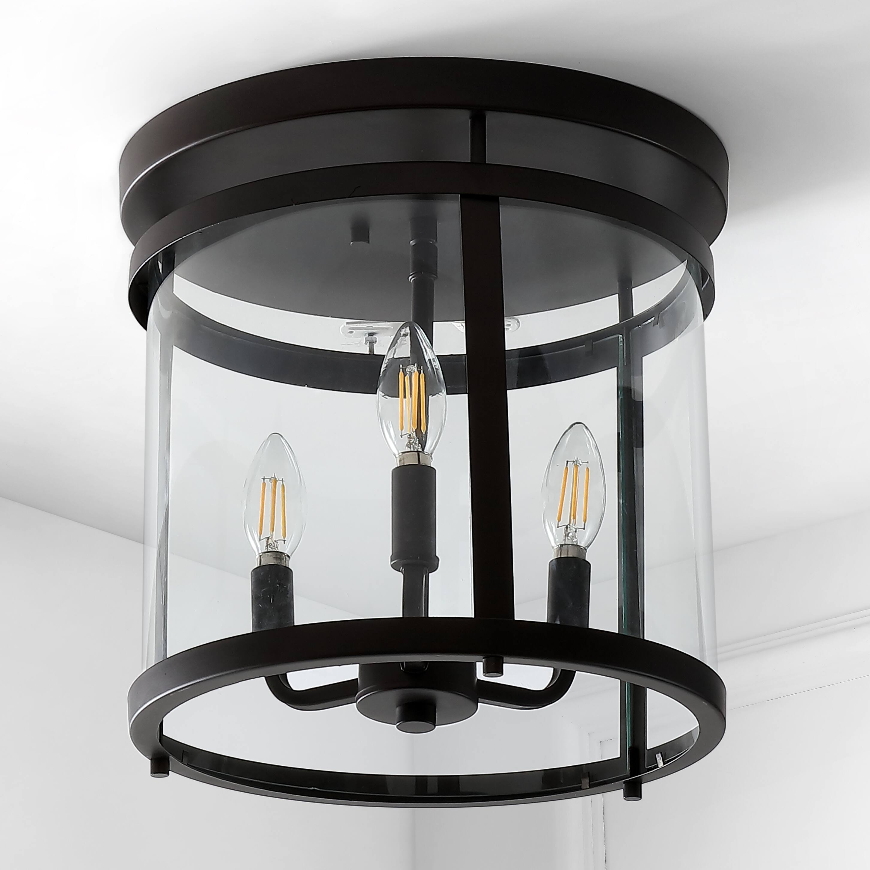 Alt View 5. Jonathan Y - Ciel Simple Farmhouse 12.5" 3-Light Metal/Glass Rustic Vintage LED Flush Mount, Oil Rubbed Bronze - Oil Rubbed Bronze.