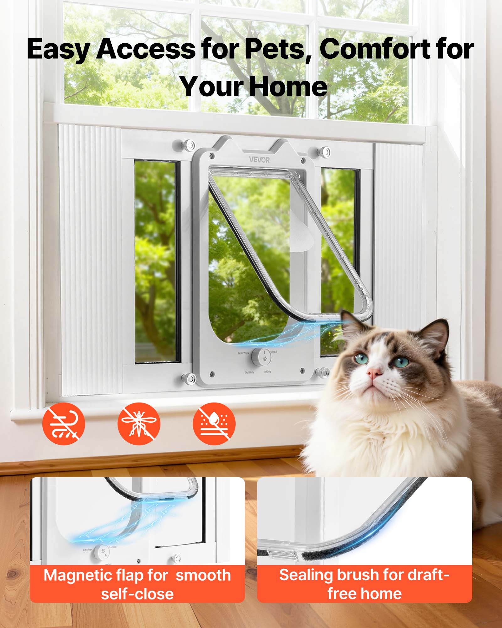 Easy Access for Pets, Comfort for Your Home

- Magnetic flap for smooth self-close
- Sealing brush for draft-free home