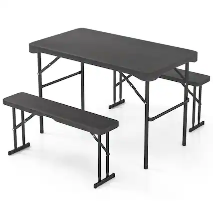 Front. Mondawe - Outdoor Folding Table Bench Set w All-Weather HDPE Tabletop and Sturdy Metal Frame - Black.