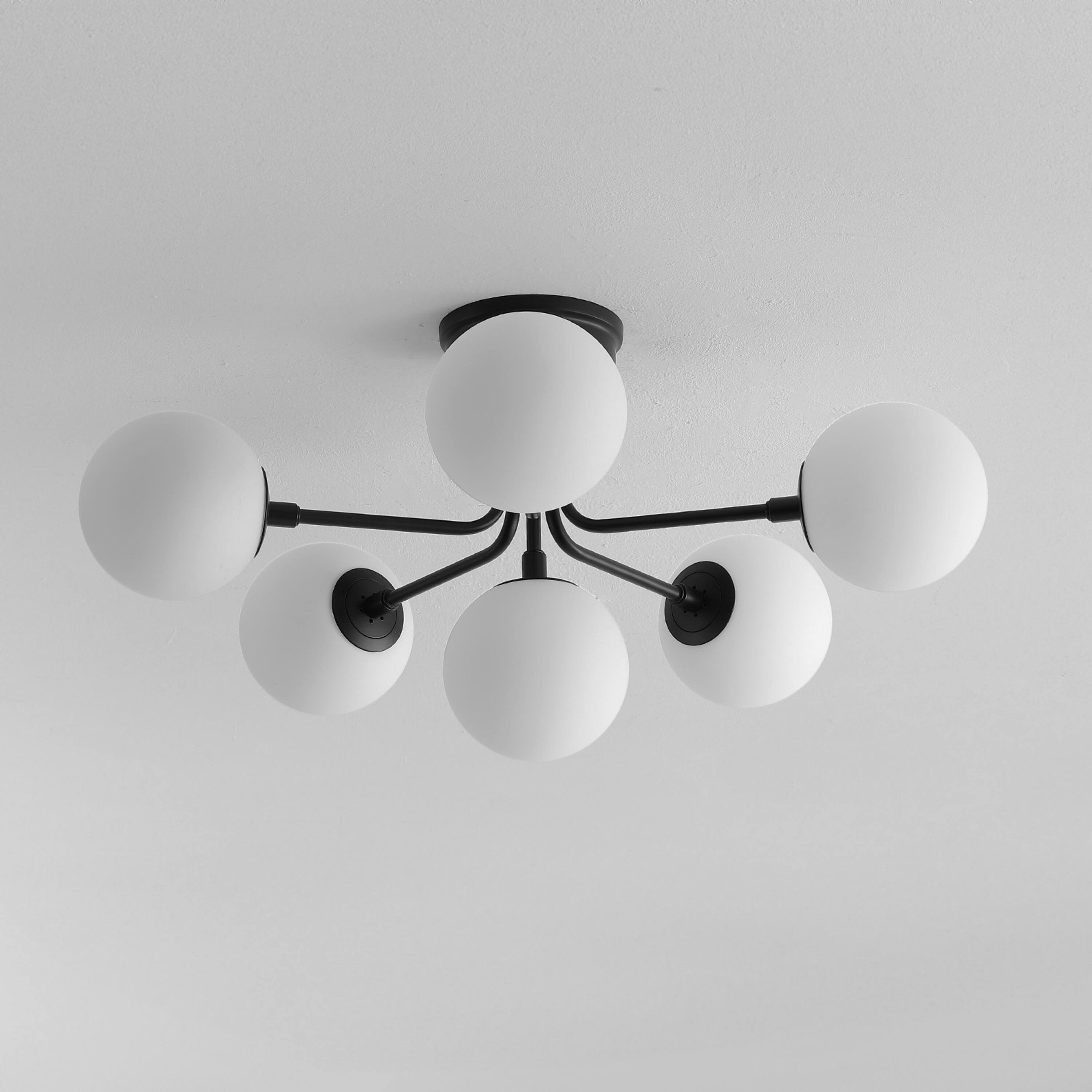 Alt View 5. Jonathan Y - Olivier Parisian 24" 6-Light Globe Modern Industrial Iron Bistro LED Semi Flush Mount, Black - Black/White.