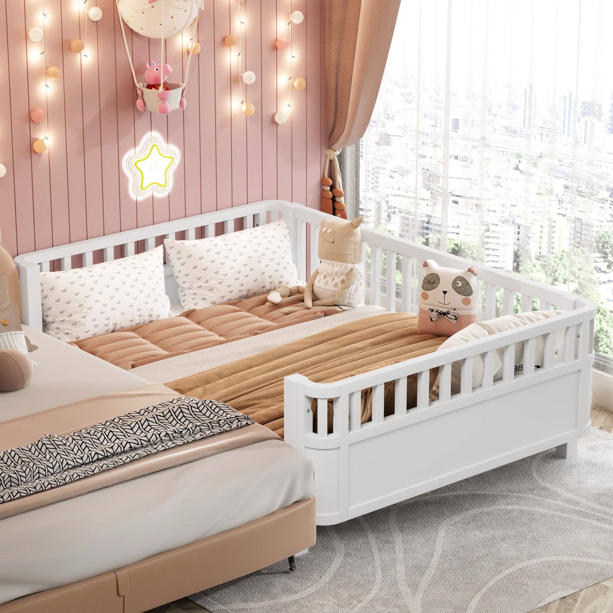 Alt View 4. Boyel Living - Full Size Wood Platform Bed for Kids with Low Profile and Safety Rails, White (Patented Design) - White.
