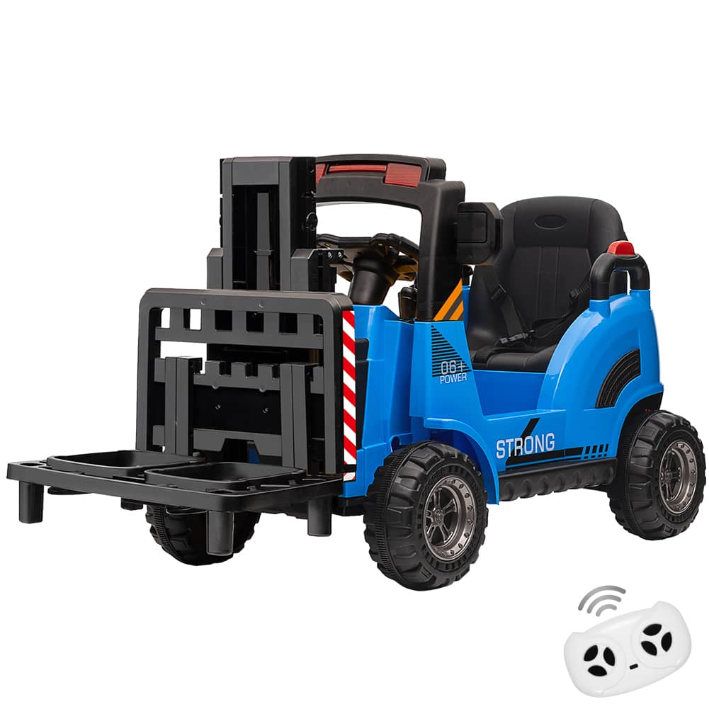 Jojoka - 12V Kids Ride On Forklift with Liftable Fork, Remote Control, USB Music, Horn, Safety Belt, Dual Modes - Blue