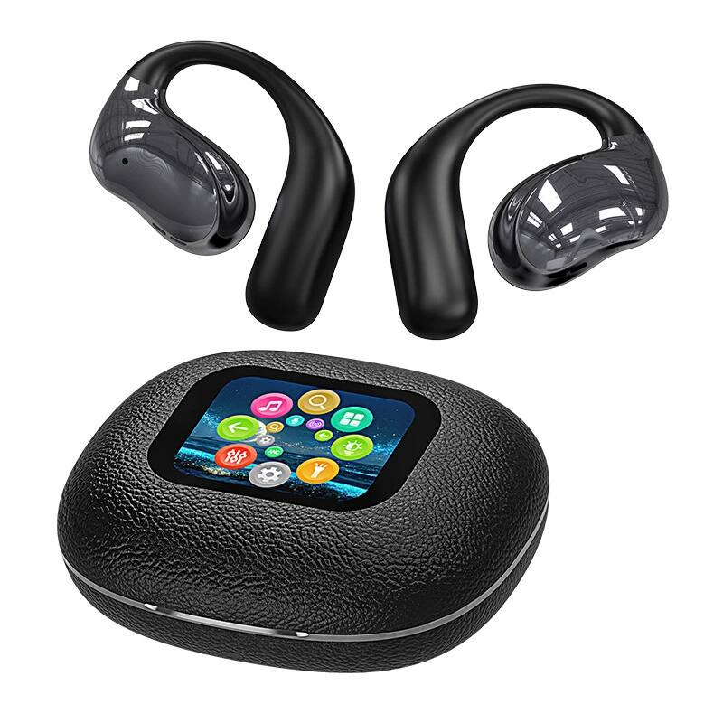 Front. Cluzine - OWS AI Translator Earbuds, Touch Screen Control, 156 Languages, Real-Time Translation for Travel - Black.