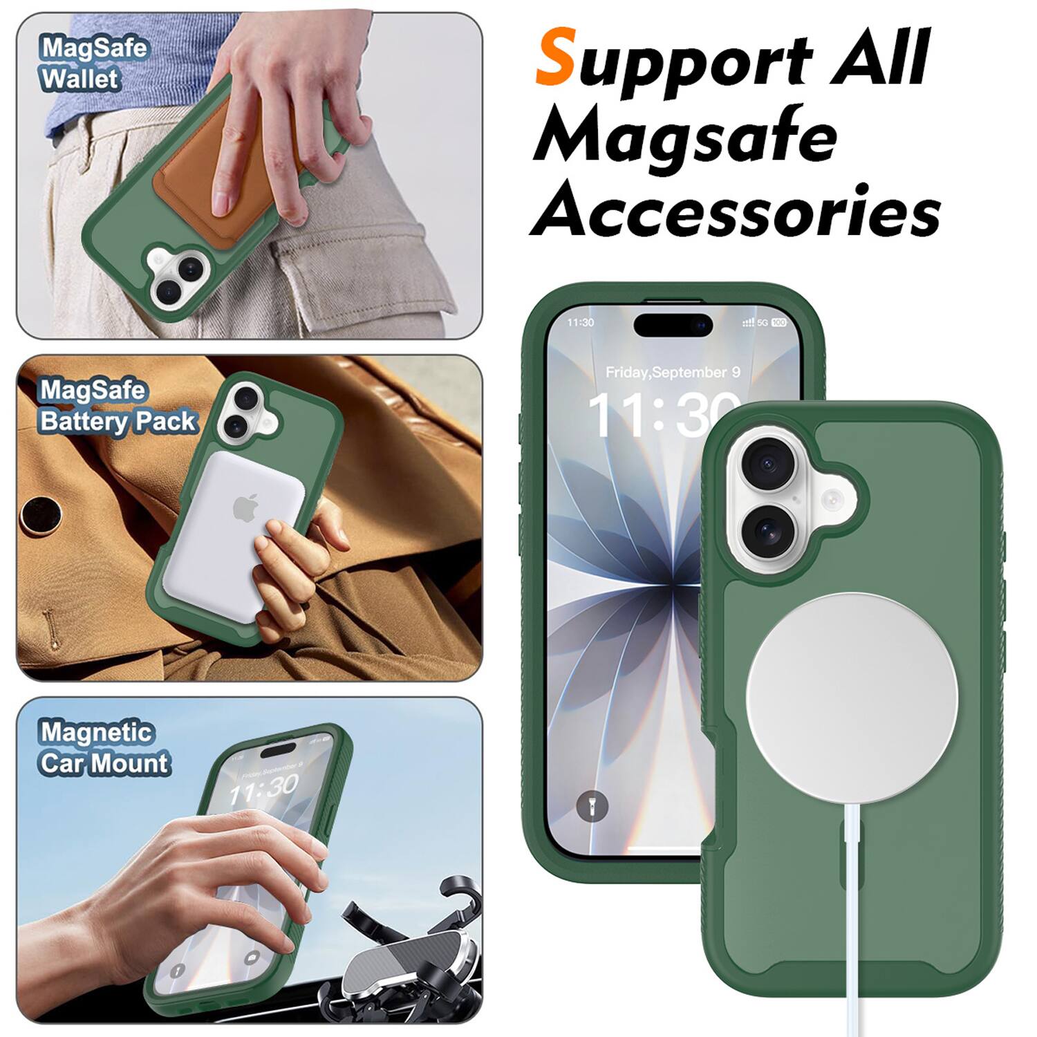 Support All MagSafe Accessories

- MagSafe Wallet
- MagSafe Battery Pack
- Magnetic Car Mount
