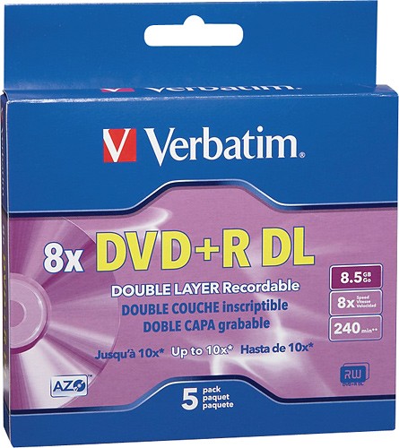  Verbatim - AZO 5-Pack 10x DVD+R DL Double-Layer Discs with Jewel Cases