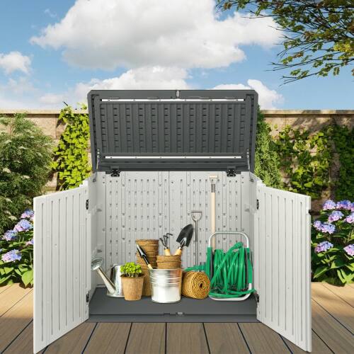 Alt View 9. Winado - 235 Gallon Portable Storage Box, Containers with Lockable Lid for Indoor Outdoor Garden Balcony Yard Patio Furniture - Gray & White.