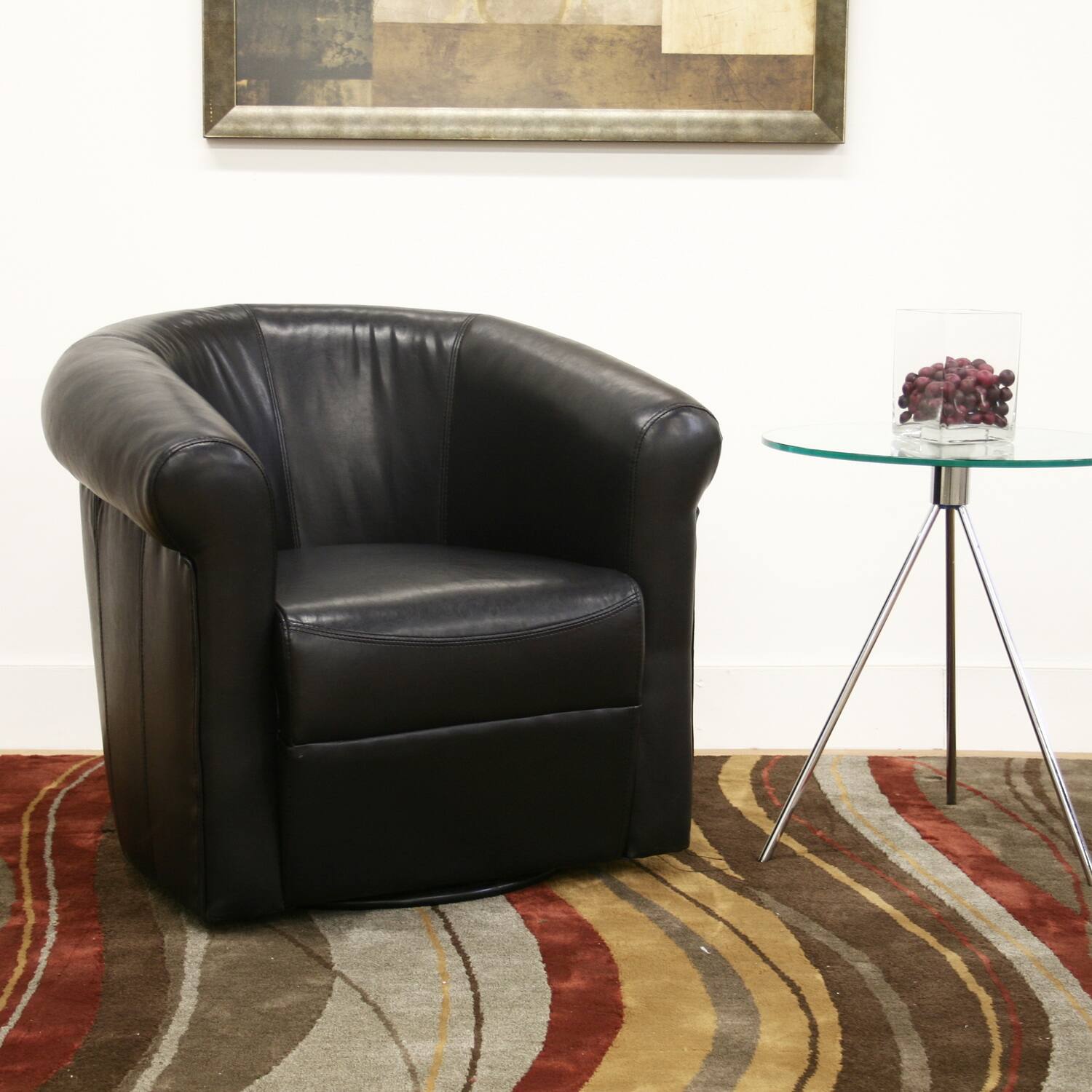 Left. Baxton Studio - Julian Faux Leather Club Chair With 360 Degree Swivel - Black Brown.