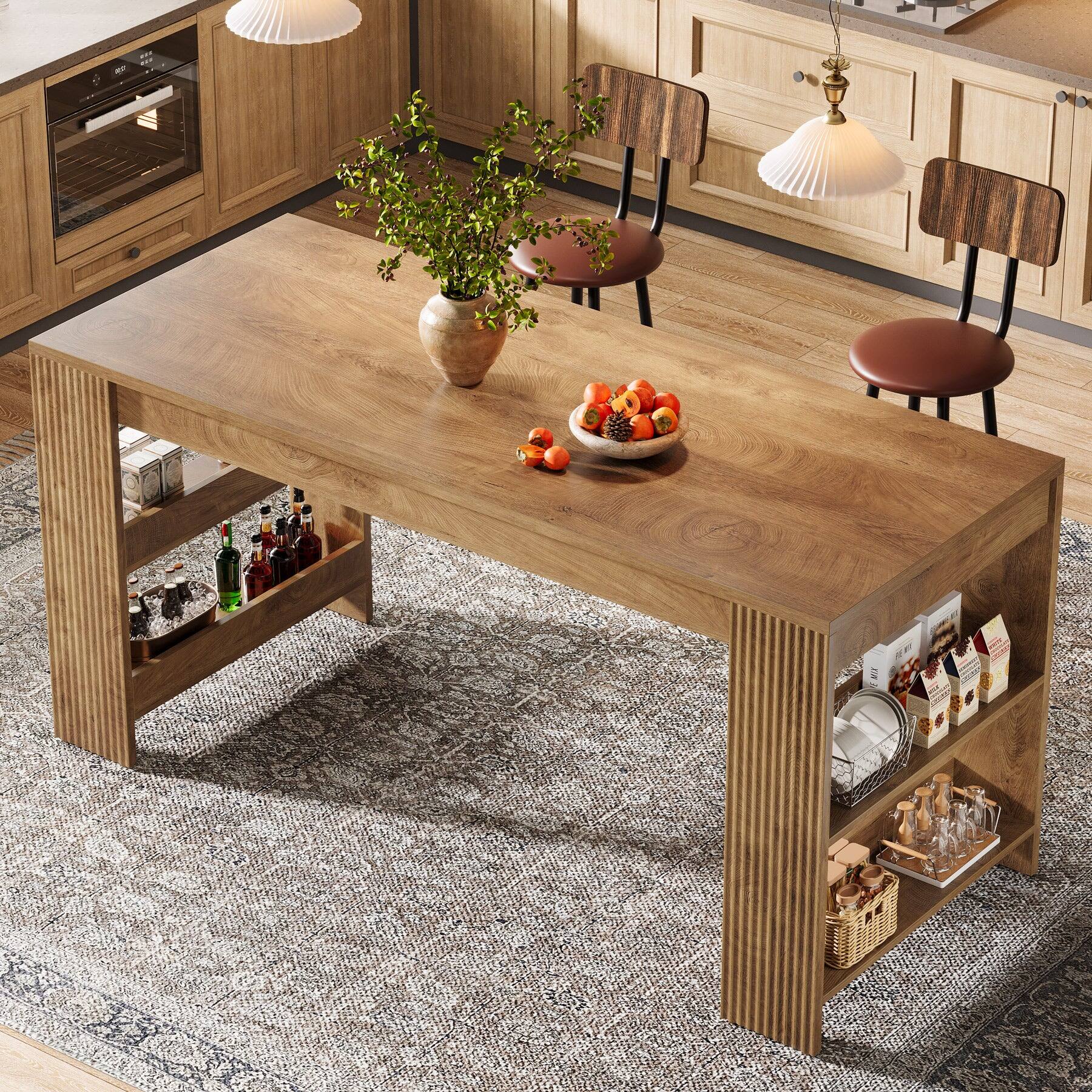 Alt View 1. Tribesigns - Kitchen Island with Engineered Wood Construction, Storage Shelves and Wood Grain Finish for Kitchen - Brown.