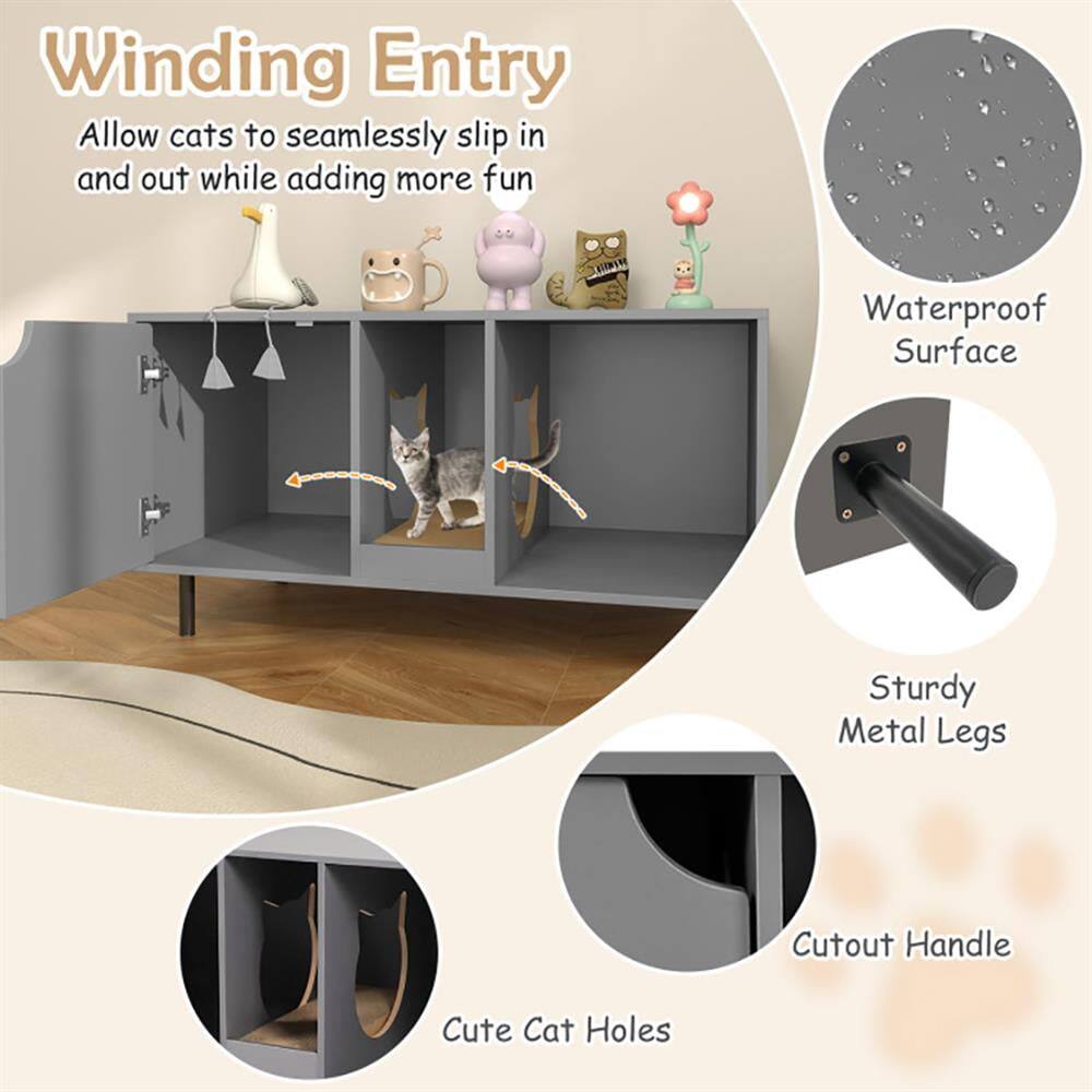 Winding Entry  
Allow cats to seamlessly slip in and out while adding more fun

Waterproof Surface

Sturdy Metal Legs

Cutout Handle

Cute Cat Holes