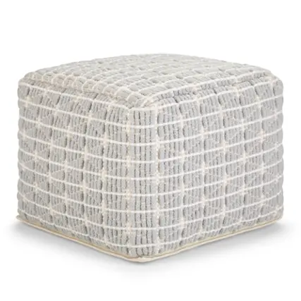 Simpli Home - Noreen Square Pouf - Light Blue, White
