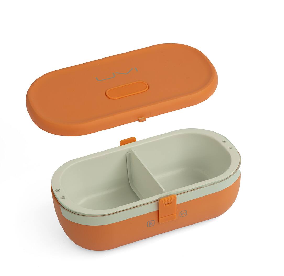 Left. UVI - UVI Plus Lunchbox – Portable Self-Heating Lunch Box with UV Sanitizer & USB-C Charging - Salmon.
