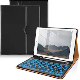 DTTO - Case for iPad 10.2" (7th/8th/9th Gen) Case with Detachable Backlit Keyboard, Pencil Holder & Pocket - Black
