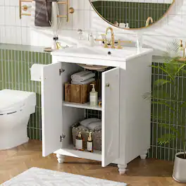 Whisen - 24" Modern Bathroom Vanity with Ceramic Sink, Storage Cabinet with Soft-Close Hinges for Bathroom - White