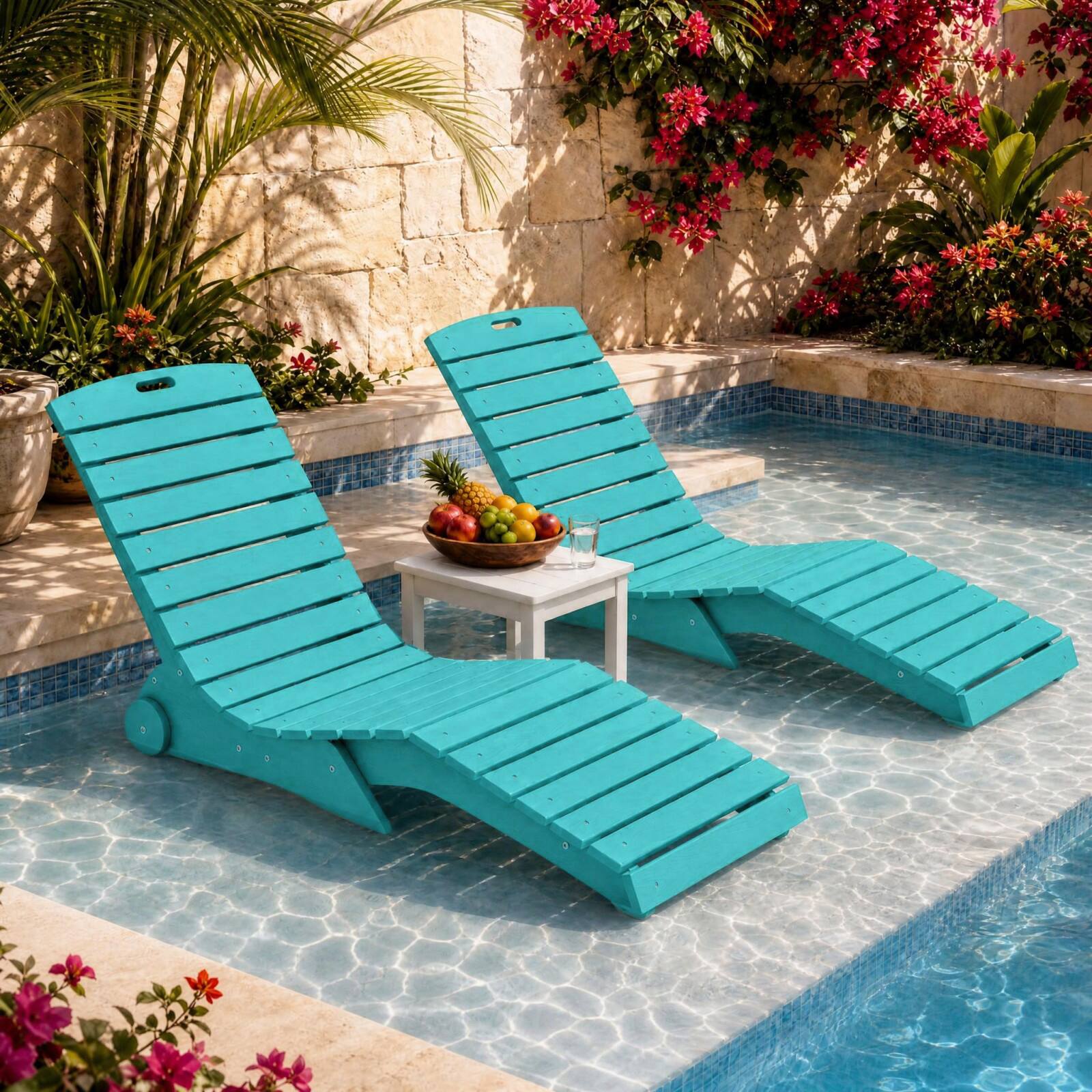 Alt View 3. Costway - Costway In-Pool Lounge Chair HDPE Pool Chaise with Wheels 5.5-8.5 in Water Depth 450 LBS - Turquoise.