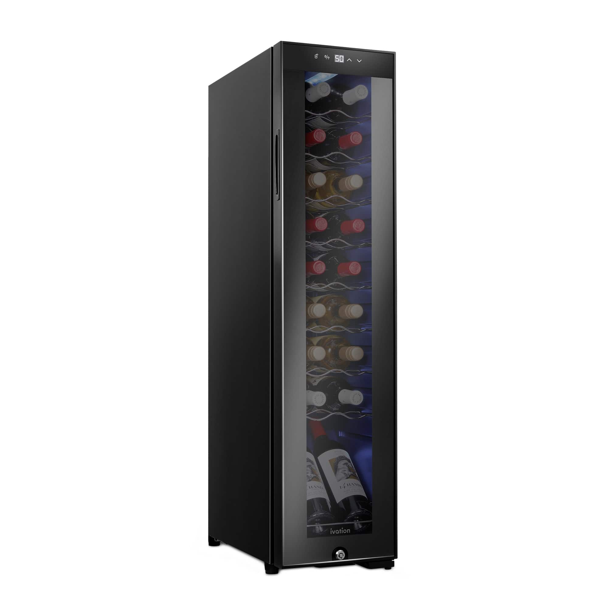 Ivation - 18 Bottle Compressor Wine Refrigerator, Narrow Wine Cooler with Lock - Black