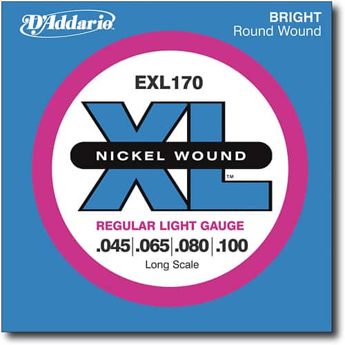 Front. D'Addario - Light XL Electric Bass Guitar Strings - Silver.