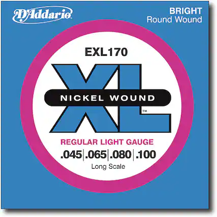 Front. D'Addario - Light XL Electric Bass Guitar Strings - Silver.