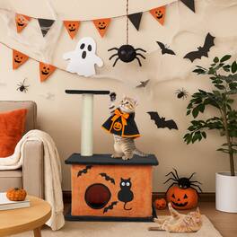 Winado - 43in Halloween Cat Tower Gothic Cat House with Sisal-Covered Scratching Posts, Platforms, Cat House Caves Box for Indoor
