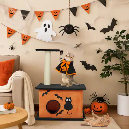 Front. Winado - Gothic Cat Scratching Post Multi Style Activity Ghost for Indoor Halloween House.