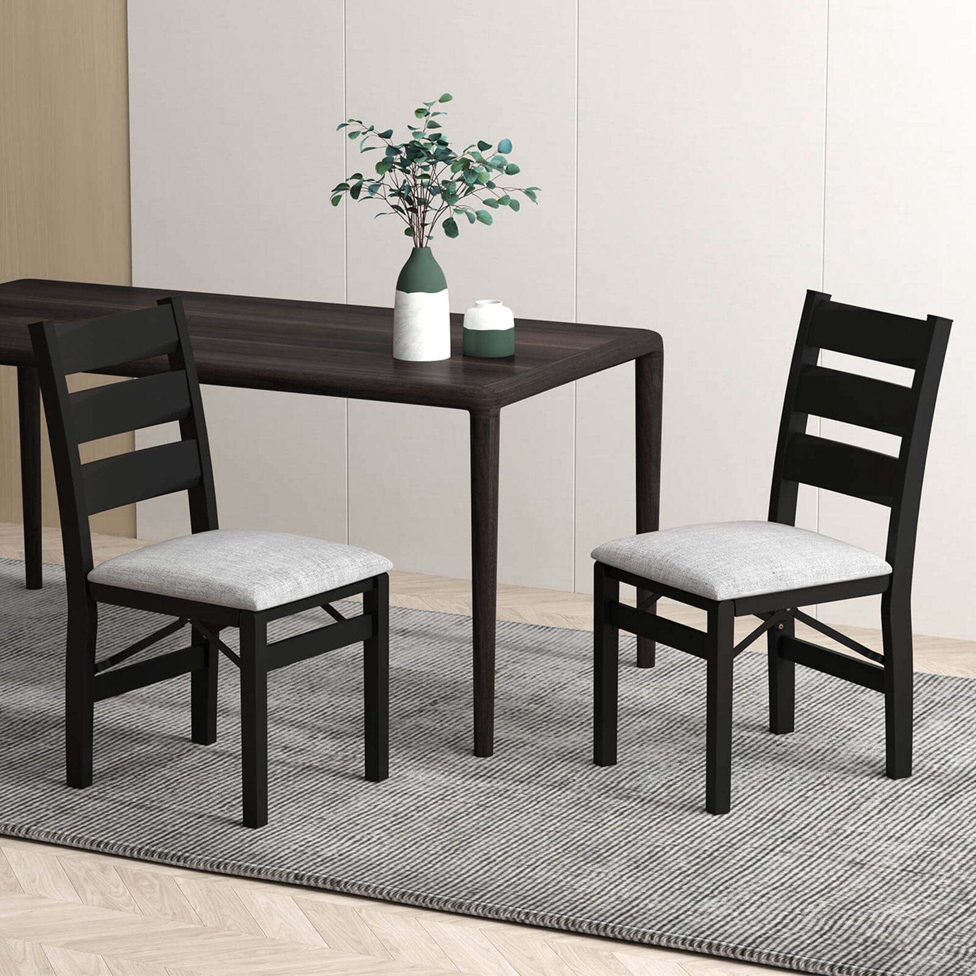 Alt View 1. Costway - Costway Folding Chairs Set of 2 Modern Upholstered Chairs with Comfy Backrest & Padded Seat - Black.