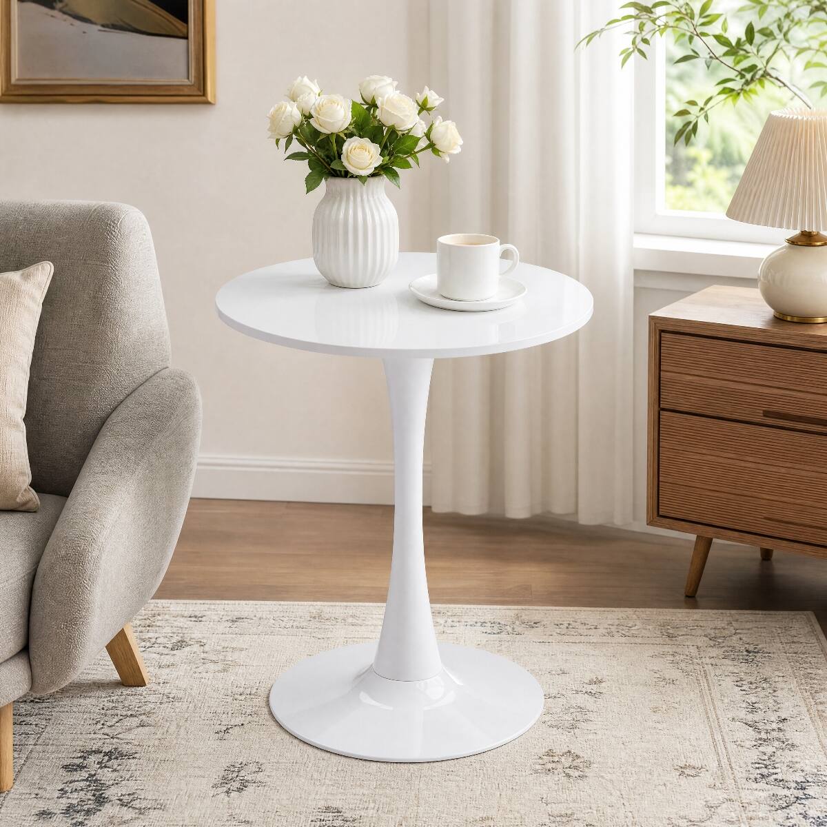 Loheer Round Dining Table, MDF Top and Tulip Base, 24 Inch Round Dining ...