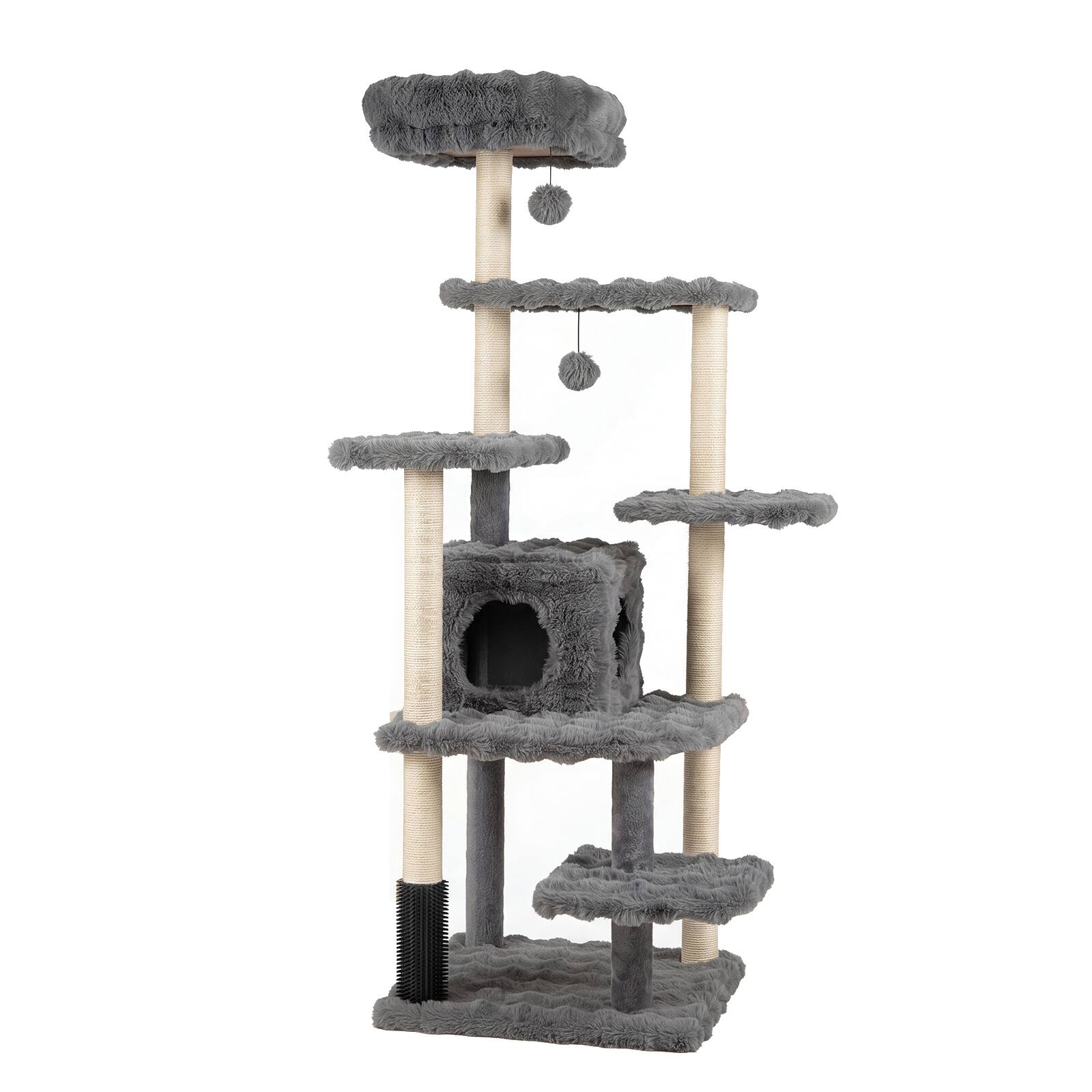 Alt View 9. Costway - Costway 67" Multi-Level Cat Tree with Large Cat Condo Indoor Cat Tower for Kittens - Gray.