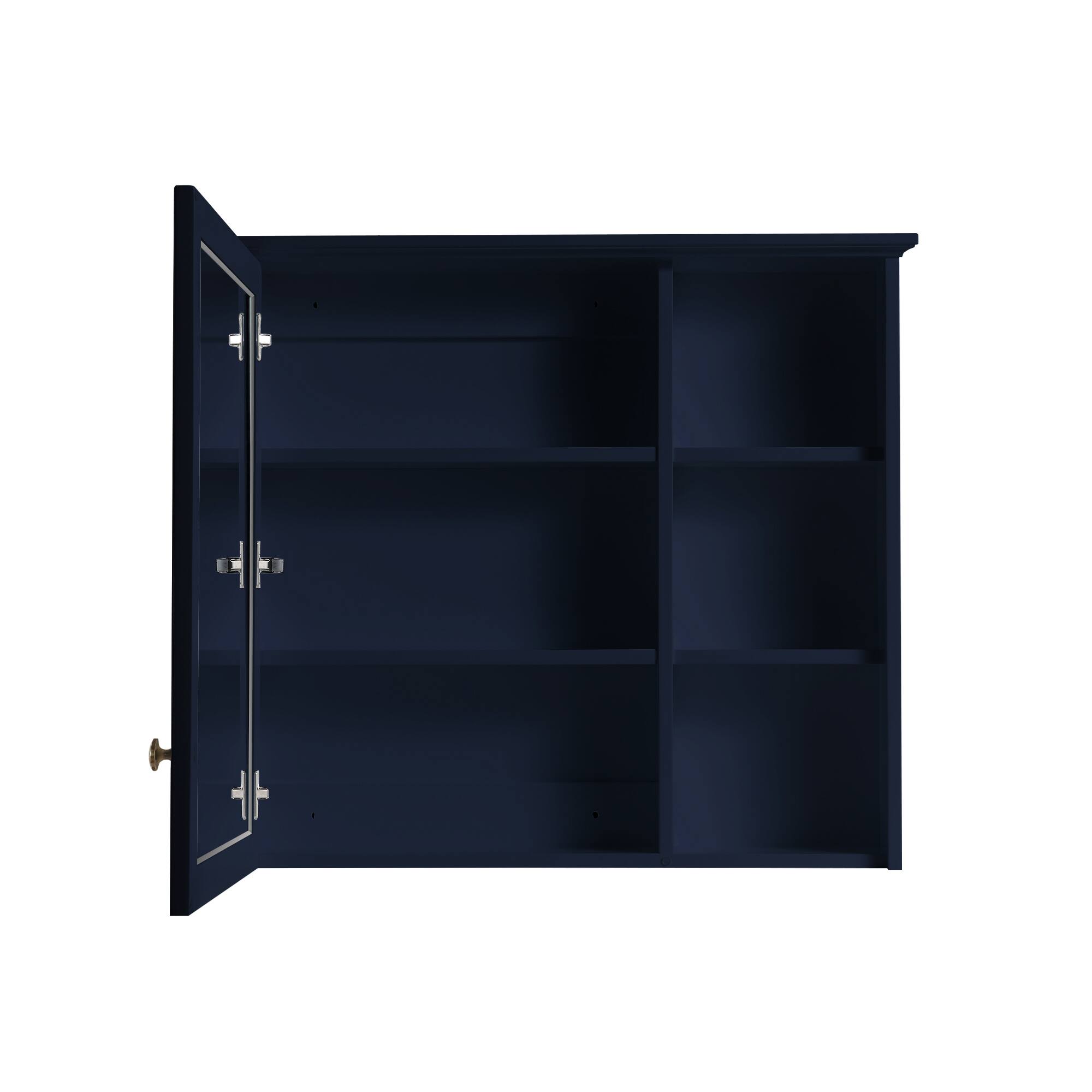 Alt View 1. WELLFOR - 34 in. W x 30 in. H Rectangular Solid Wood Frame Surface Mount Medicine Cabinet with Mirror and Soft Close Door - Navy Blue.