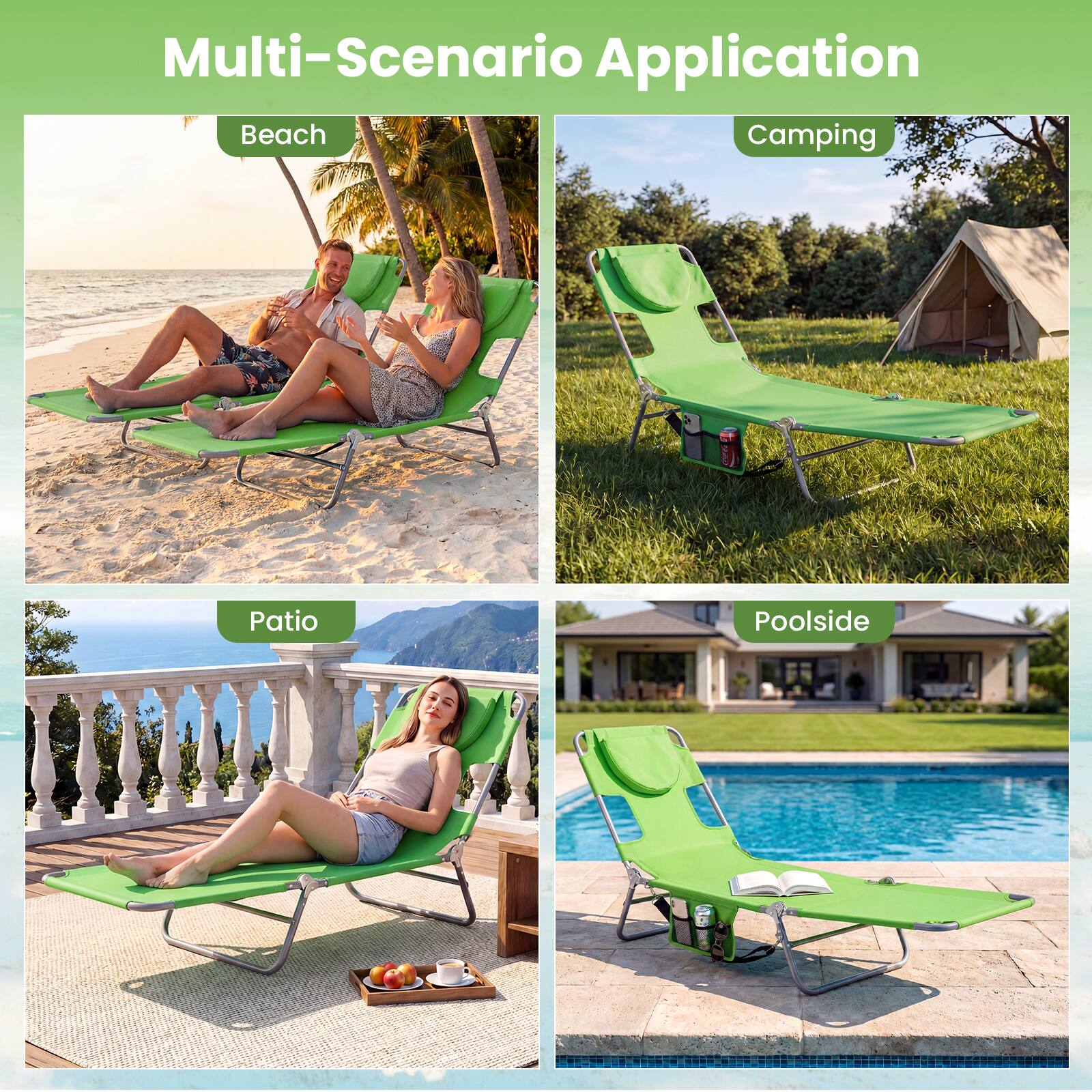 Multi-Scenario Application

- Beach
- Camping
- Patio
- Poolside