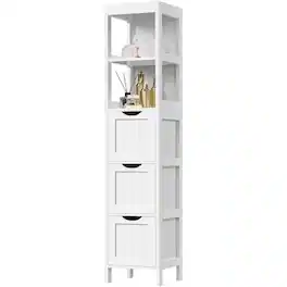 Hivvago - Bathroom Cabinet Tower with 3 Storage Drawers and 2 Shelves Wood Finish - White