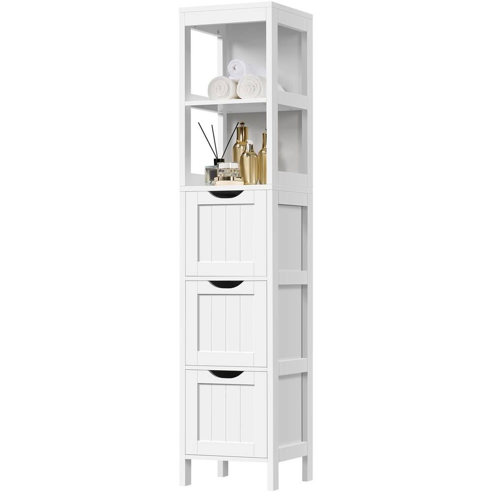 Front. Hivvago - Bathroom Cabinet Tower with 3 Storage Drawers and 2 Shelves in White Wood Finish - White.