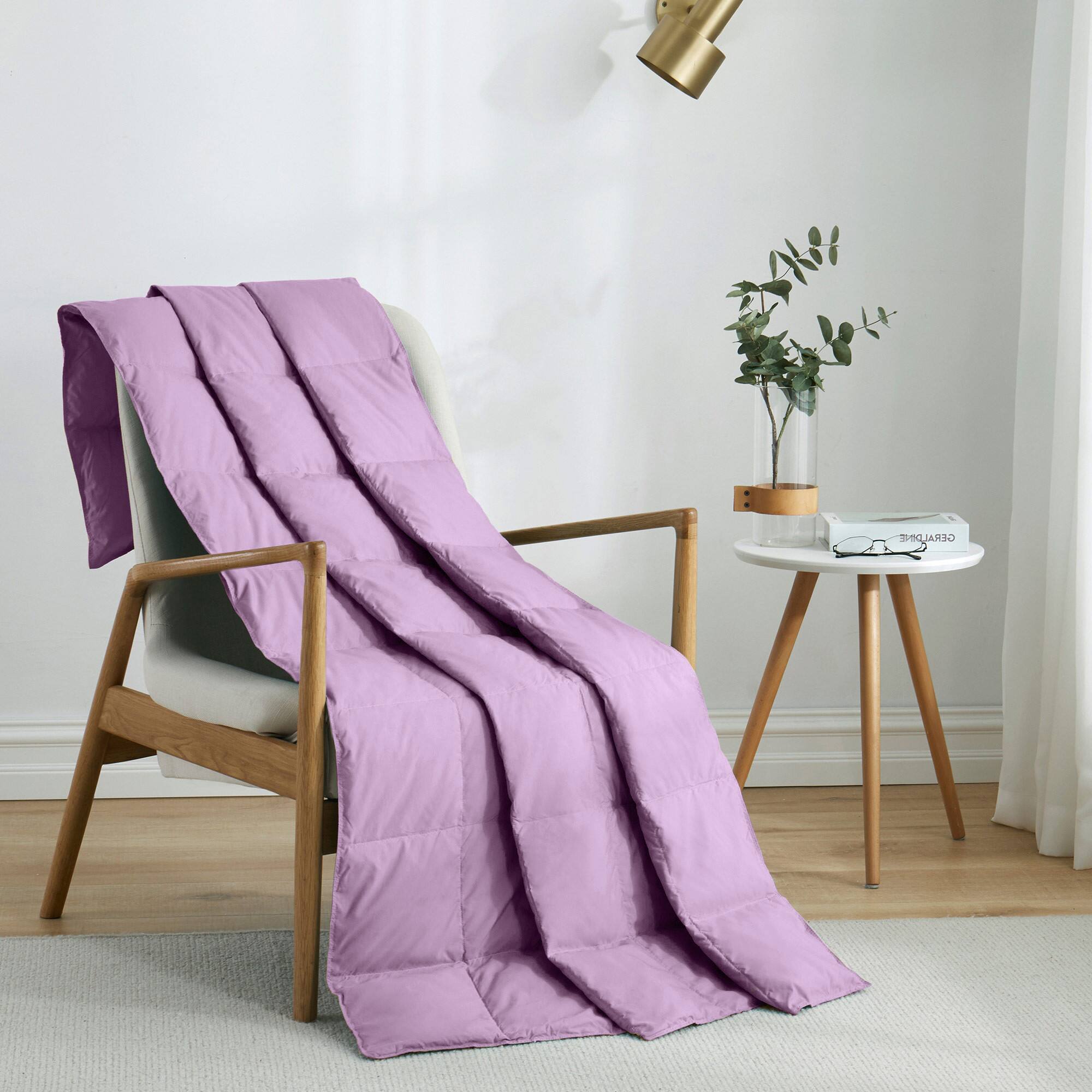 Angle. Peace Nest - Peace Nest Lightweight Feather Down Throw Blanket, Purple - Purple.